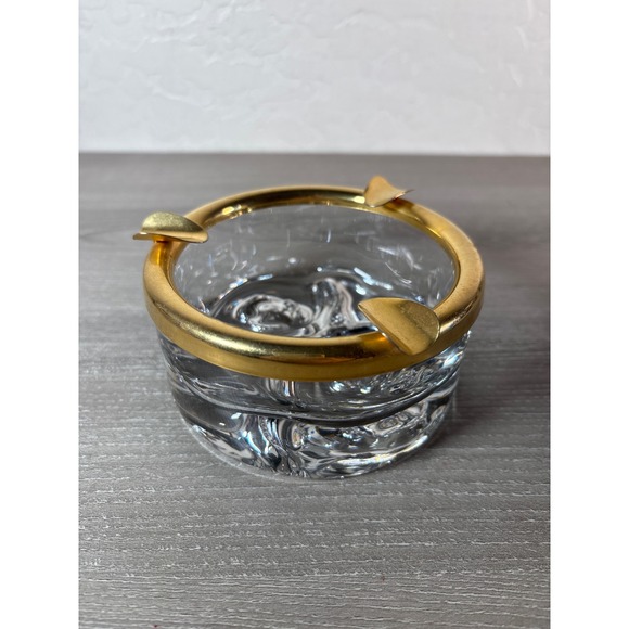 Unbranded Other - Vintage Crystal Glass Ashtray with Gold Metal Rim Mid Century Modern Decor